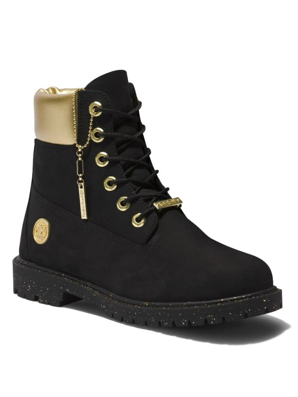 Timberland Heritage Women's 6 Inch Waterproof Leather Boots Black Gold Size 8.5